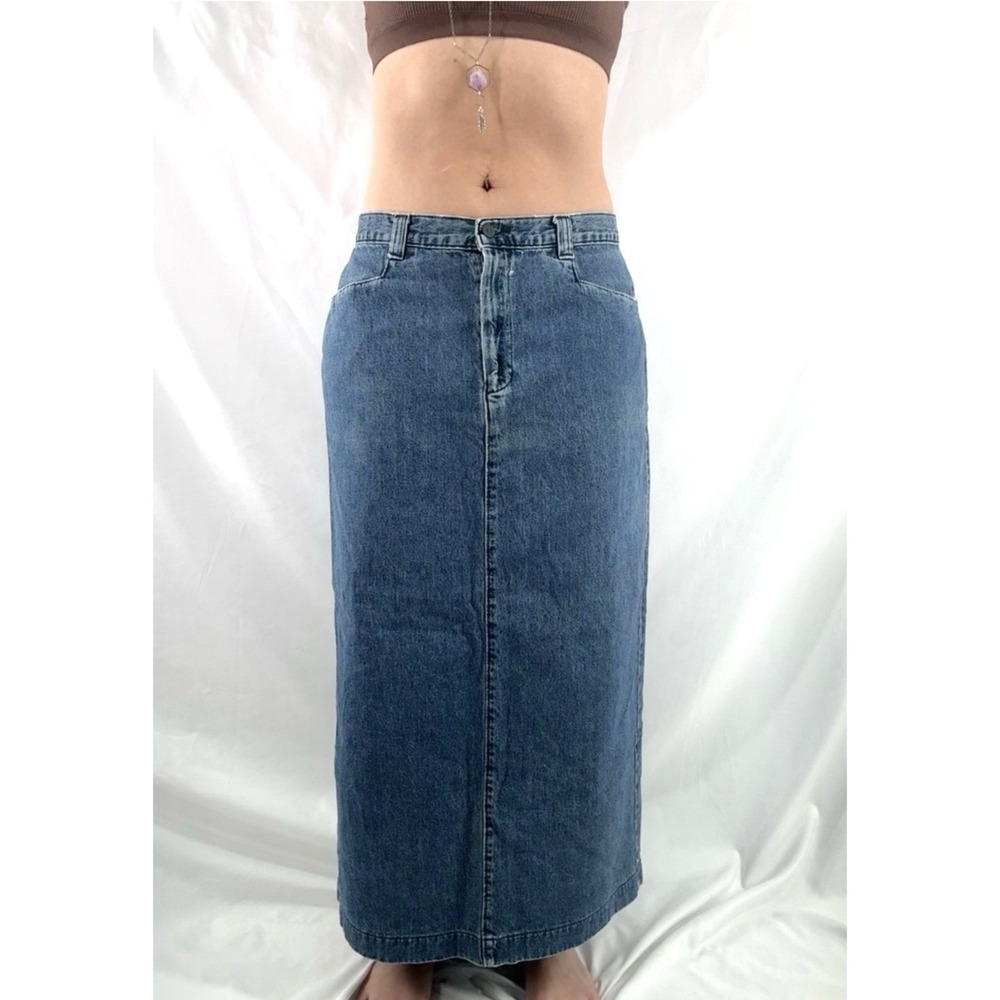 Vtg Lee Western Denim Maxi Skirt M Country Rodeo Indie Boho 90s Y2K Blue Jean
